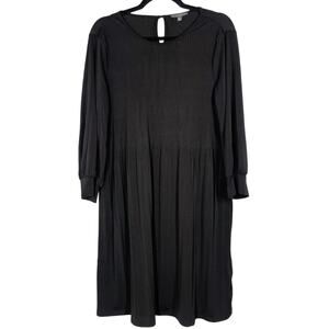 NWT, Adrianna Papell, Size Medium, Black Pleated Knit Shift Dress, Crew Neck